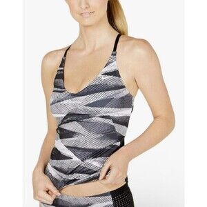 Nike Women's Line Up Printed Cross Back Tankini Top Small Black White